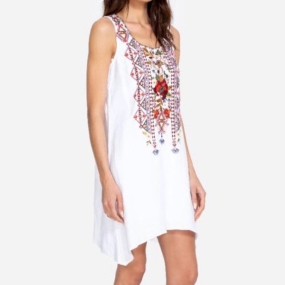 Johnny Was linen White Sleeveless Dress Floral Embroidery - Picture 1 of 7